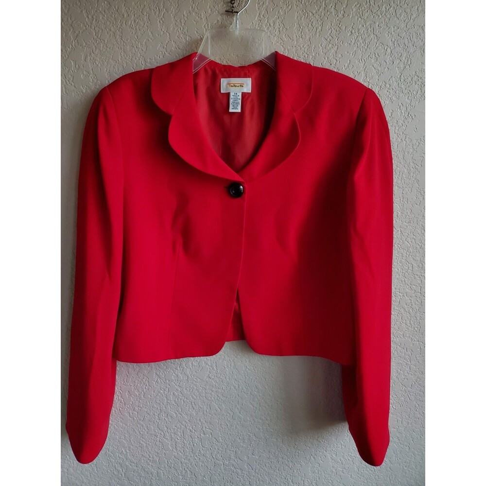 Talbots Red Blazer Jacket Womens 10 One Button Peter Pan Collar Career Office 14